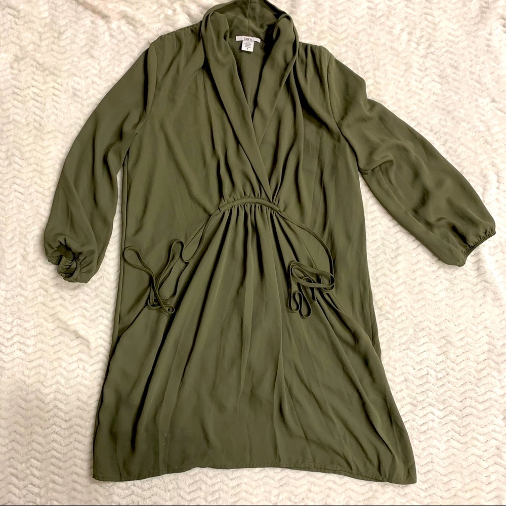 Bar III olive army green tie long sleeve dress